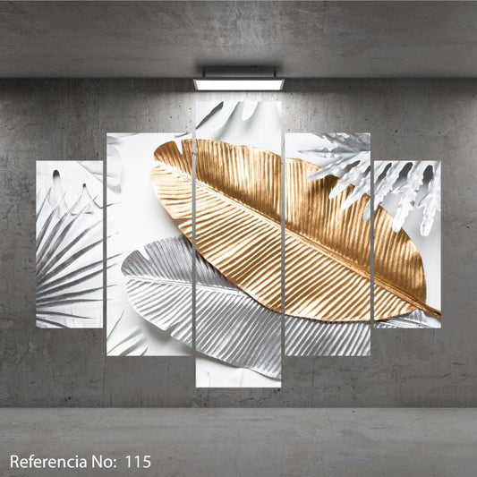 Cuadro decorativo moderno hojas doradas 115